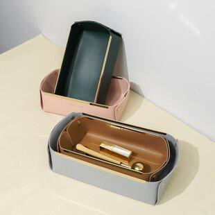 北欧轻奢风收纳盒桌面茶几门口玄关遥控器钥匙杂物收纳筐皮革摆件