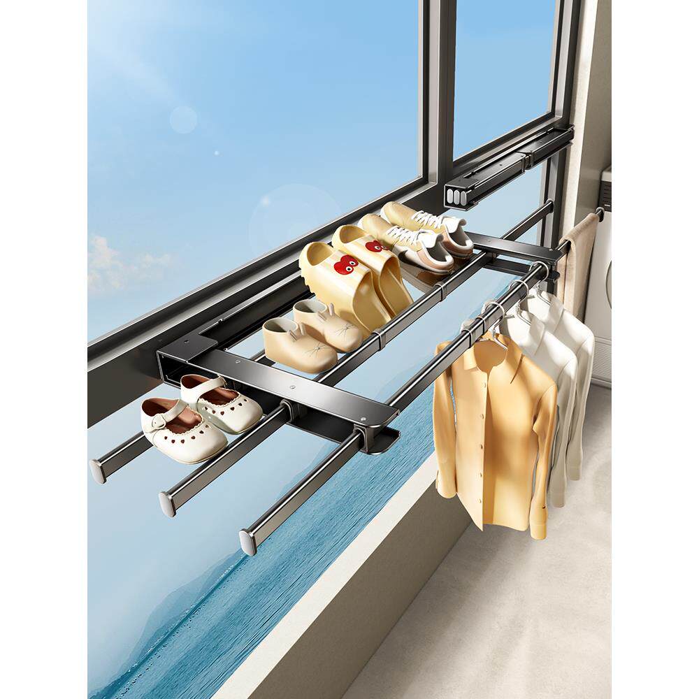 护栏衣架阳台晾鞋架窗晾衣神器晒鞋子防盗网支架折叠可伸缩置物架