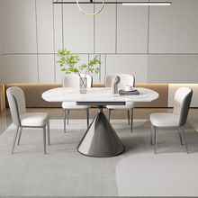 轻奢岩板餐桌椅组合家用小户型现代极简餐厅可伸缩折叠旋转桌 意式