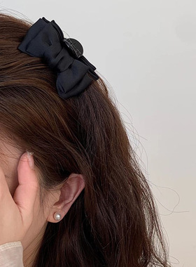 黑色蝴蝶结公主头抓夹小号女侧边前额刘海发夹头饰网红