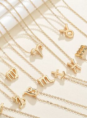 钛钢项链女士欧美简约百搭十二星座吊坠不锈钢饰品金色颈链