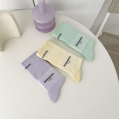 suxinaimin女中筒袜纯色棉ins日系运动字母网红外穿百搭休闲