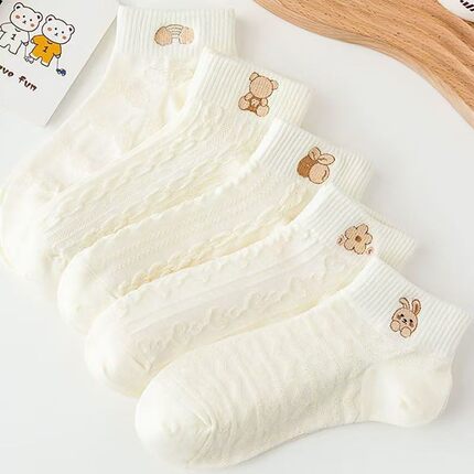 白色袜子女士短袜夏季透气防臭学生卡通袜可爱日系sock潮低帮船袜
