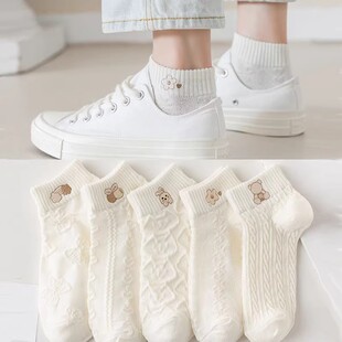 透气防臭学生卡通袜可爱日系sock潮低帮船袜 白色袜子女士短袜夏季