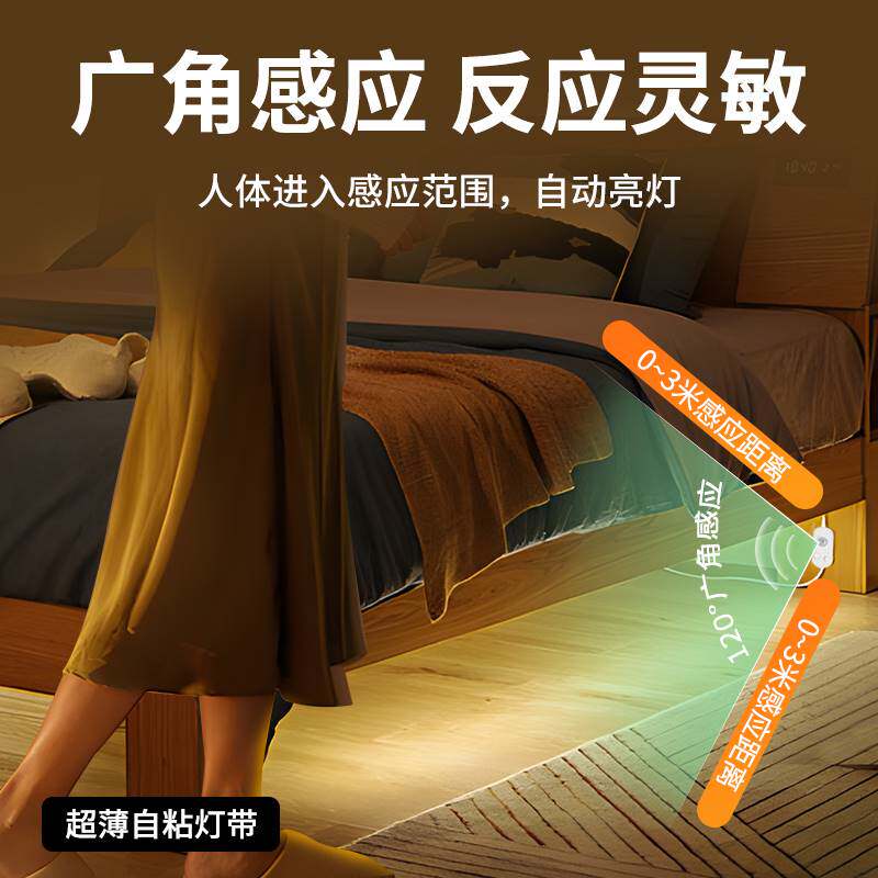 无线自粘人体感应灯条超亮柔性不插电led电池灯带衣橱柜超薄线灯