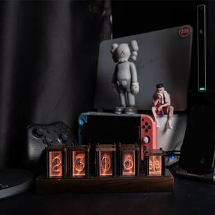 rgb拟辉光管时钟LED电脑搭桌面创意摆件复古电子数字时钟生日礼物