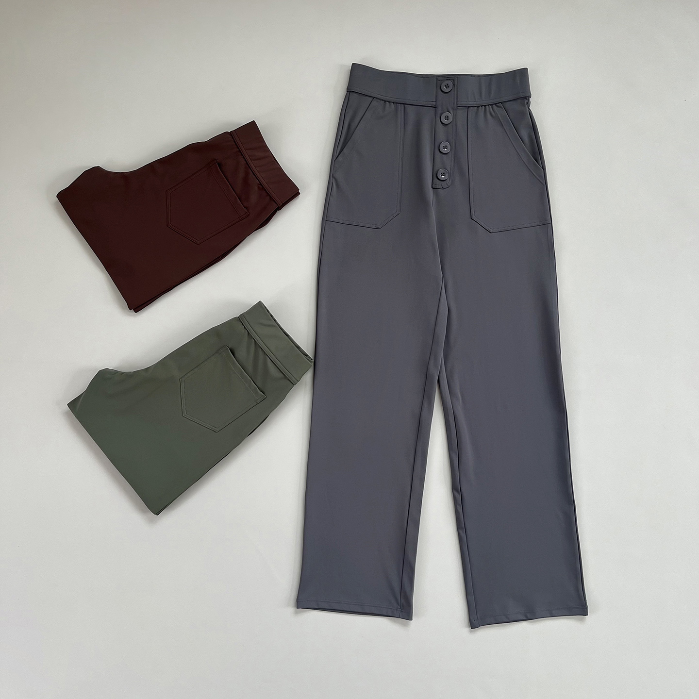 纽扣宽松阔腿高腰瑜阔腿裤