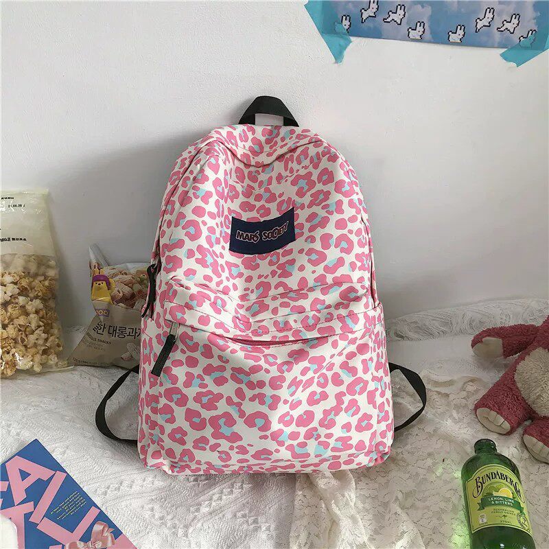 书包女初中生高中女生大容量双肩包豹纹高颜值ins风小众肩包背包