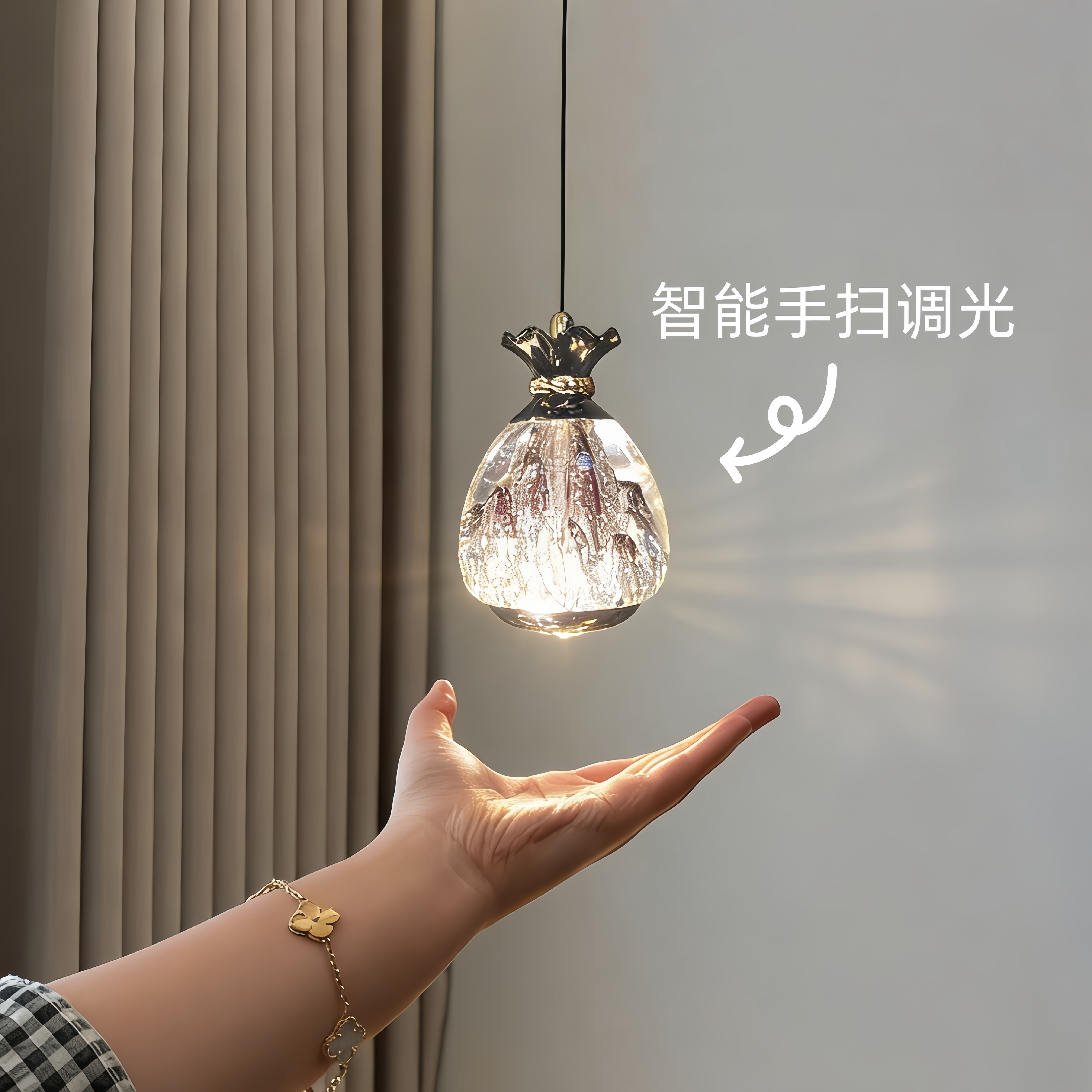 床头吊灯升降触摸创意高级现代意式轻奢玄关手扫感应主卧室吊线灯图片