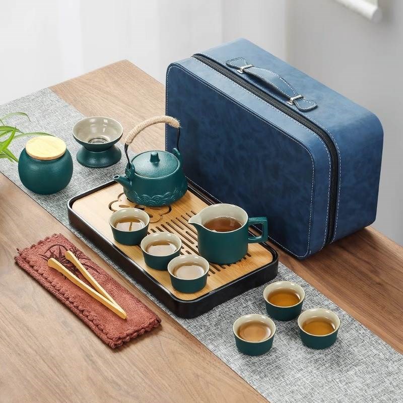 日式旅行a功夫茶具小套装家用简约陶瓷茶杯泡茶壶户外茶盘便携式