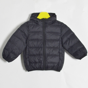 儿童轻薄连帽羽绒服藏青色保暖外套男女童短款拉链棉服轻薄保暖冬