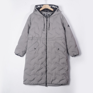Replay意大利轻奢潮牌女士连帽菱形格长款防风棉服外套护膝宽松