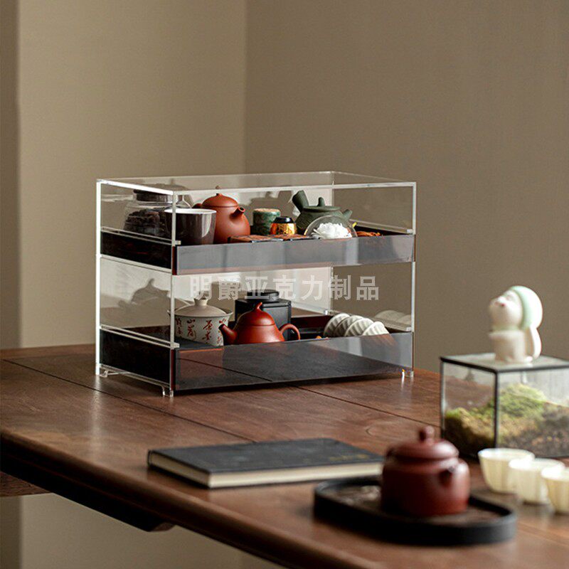双层抽屉柜展示架亚克力茶棚托盘