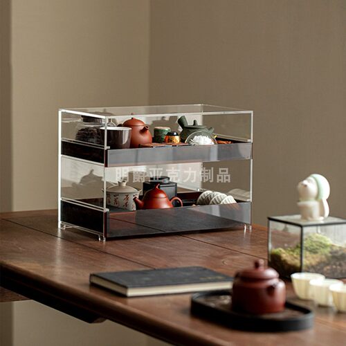 双层抽屉柜展示架亚克力茶棚托盘