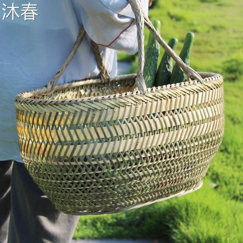 手工编织成品蓝子竹篮子圆篮手工竹制品手提菜篮蔬菜篮鸡蛋篮水果