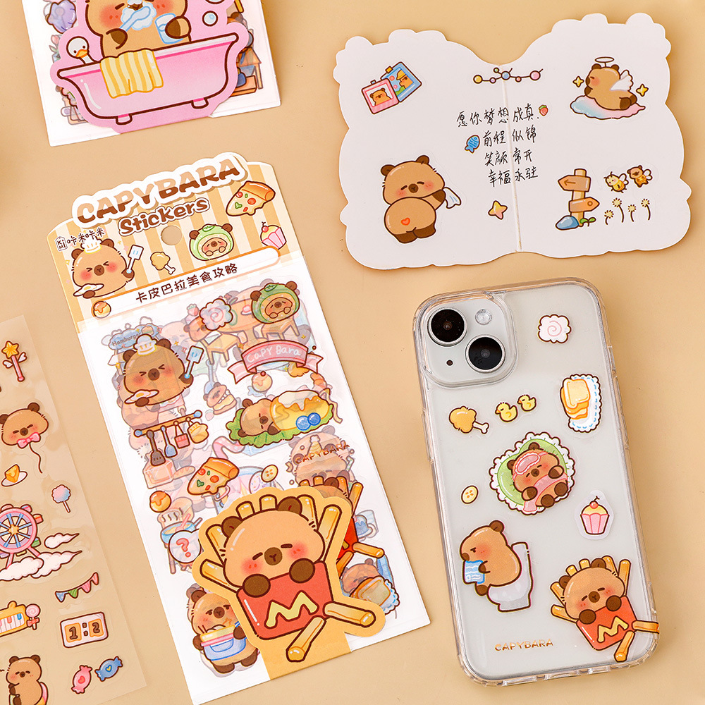 创意时尚ins水豚贴纸儿童手账造景贴纸包可爱卡皮巴拉手机壳DIY小