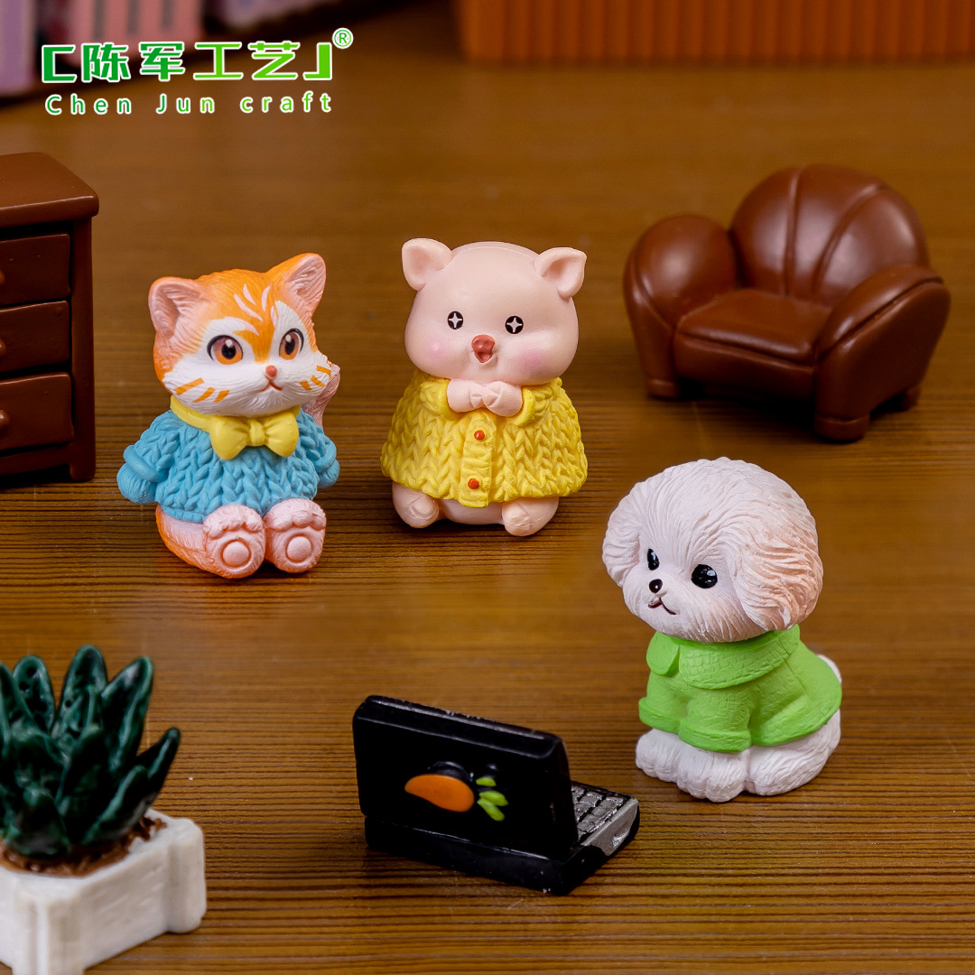 可代加工微景观创意可爱萌小猪狗猫动物公仔娃屋装饰品配件车载桌