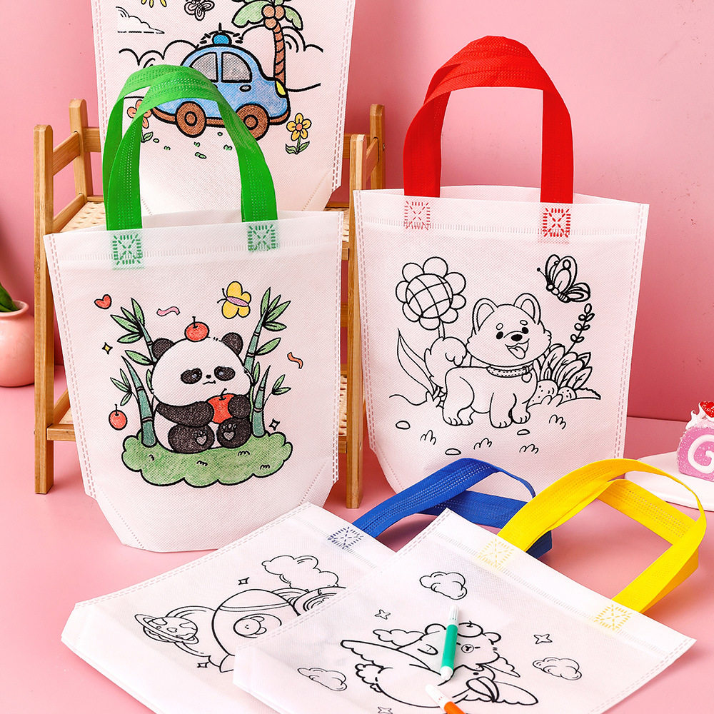 薄利多销儿童手绘袋幼儿园卡通益智小礼品绘画无纺布手提袋
