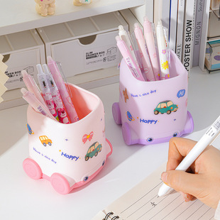 活动奖品可爱小汽车笔筒学生桌面高颜值收纳笔桶大容量贴纸DIY笔