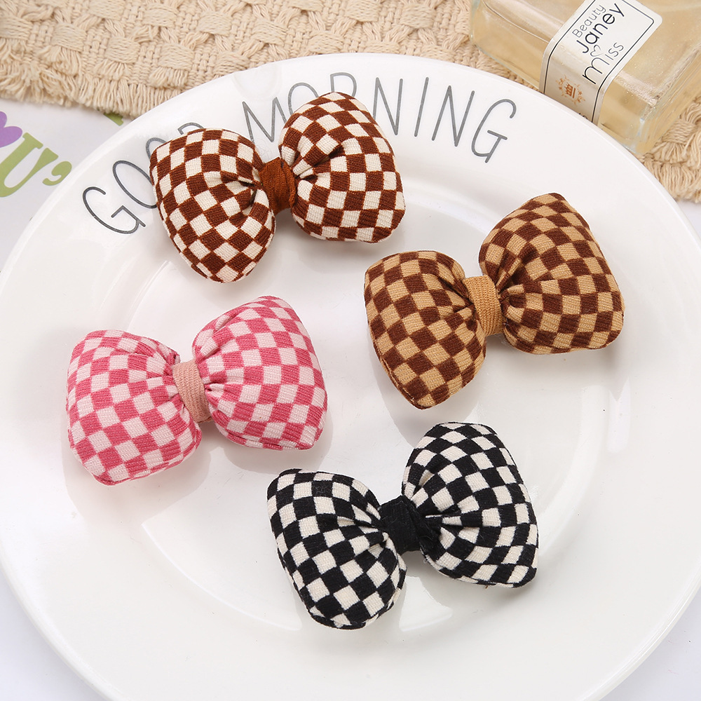 秋冬卡通棋盘格子蝴蝶结 DIY头饰袜子发饰鞋袜包材料布艺卡通配件