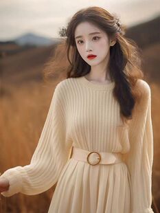 奶系穿搭慵懒风毛衣软糯针织上衣设计感小众女冬装搭配一整套裙子