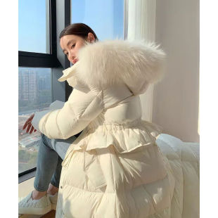 白色长款面包服女冬季棉服设计感2024新款时尚轻奢款加厚保暖外套