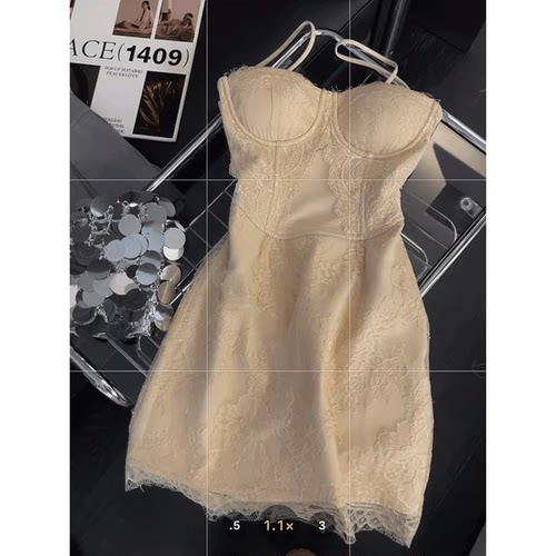 法式蕾丝吊带连衣裙女气