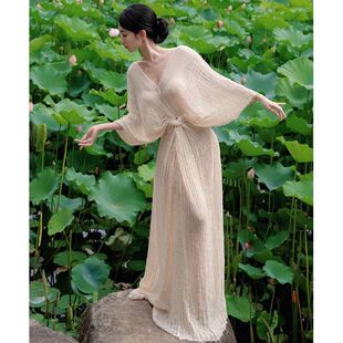 新中式复古简约清冷禅意风礼服裙高级感小众度假风V领长款连衣裙