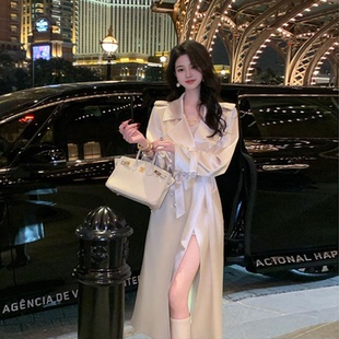 韓版 法式 貴氣高級感風衣外套2025春季 新款 風衣女 單排扣中長款