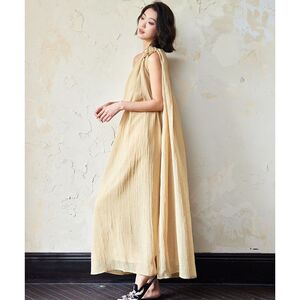 黄色扭结斜领新中式连衣裙女夏宽松设计感长裙子观