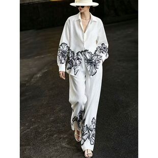 小香风时尚套装女夏季新款气质名媛欧货高端白色衬衫阔腿裤两件套