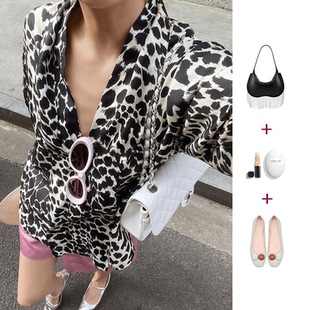 豹纹衬衫套装裤女2024秋冬盐系轻熟又a又飒冷淡风高级感两件套