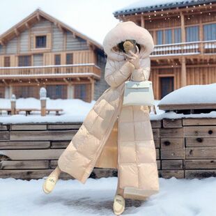 长款棉服女冬季新款毛领时尚高级感宽松减龄保暖粉色外套