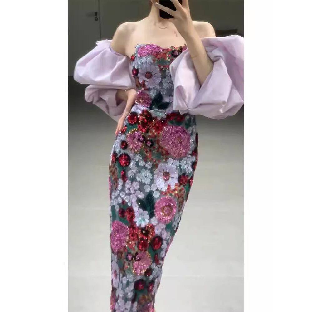 订婚礼服裙高端轻奢小众敬酒服晨袍女新娘重工亮片抹胸鱼尾连衣裙