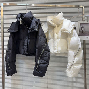 网红同款2025冬季新款辣妹后背金属拉链设计保暖连帽羽绒棉服外套