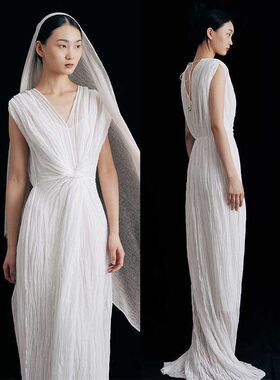 古希腊古典油画风格 白色长裙连衣裙简约新中式禅意晨袍摄影服装
