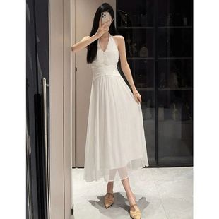 生日小礼裙高级感白色礼服晚宴超仙女神长裙气质法式挂脖连衣裙女