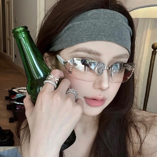 三分月光欧美Y2K无框镶钻墨镜女辣妹凹造型ins网红太阳镜防紫外线