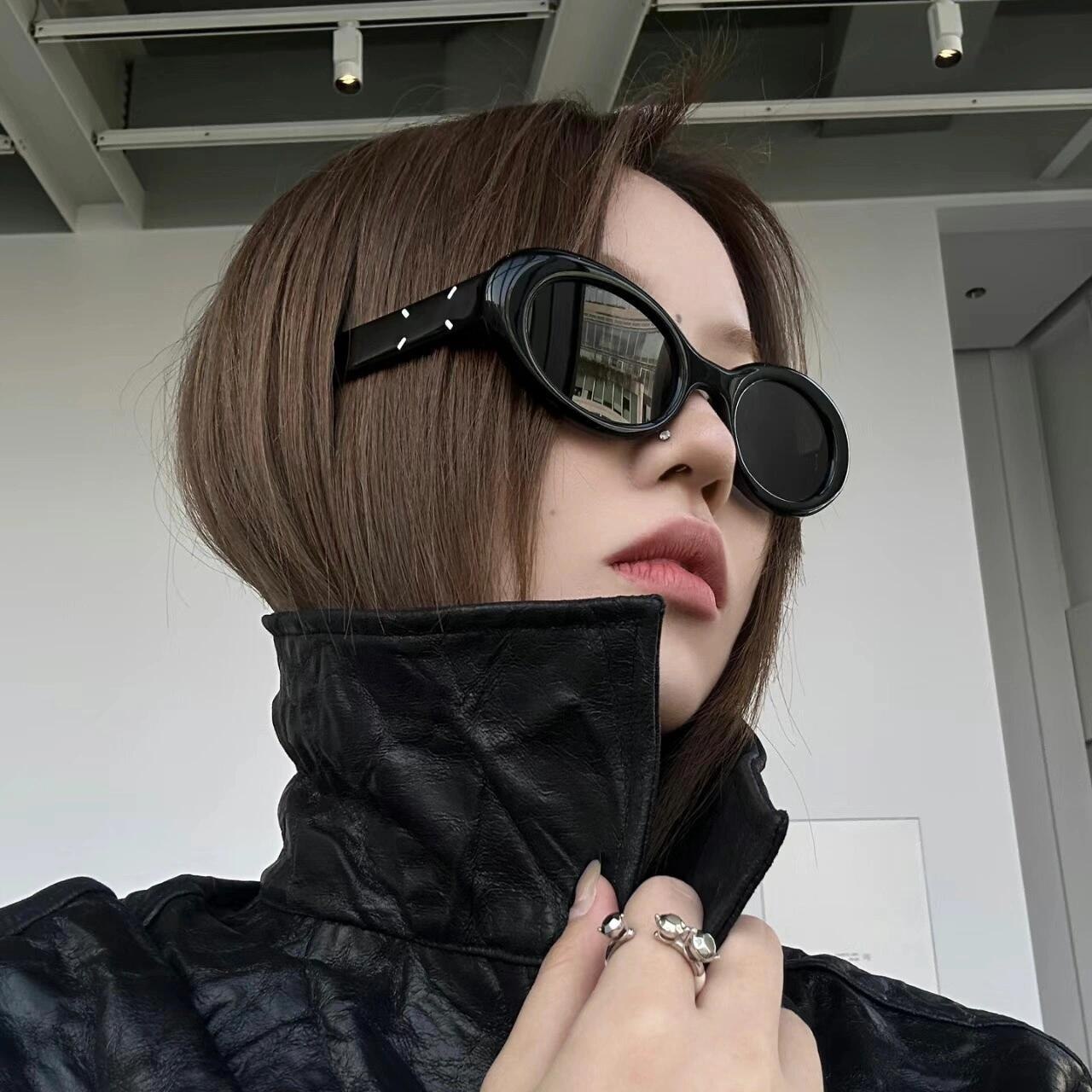 三分月光 复古椭圆猫眼圆脸墨镜女时髦网红辣妹潮酷高级感太阳镜