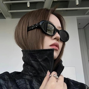 三分月光 复古椭圆猫眼圆脸墨镜女时髦网红辣妹潮酷高级感太阳镜