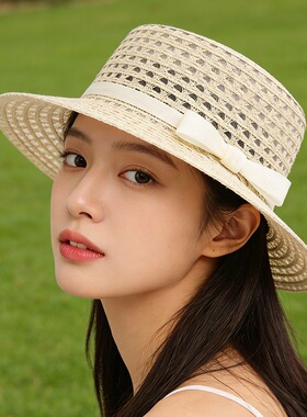 3分月光 夏季新款海边拍照帽子女遮阳草帽沙滩度假防晒大檐太阳帽