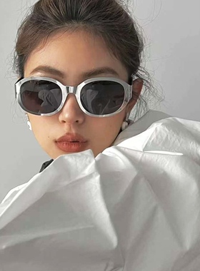 2023新款个性椭圆女士金属墨镜街头防紫外线复古太阳镜高级感男