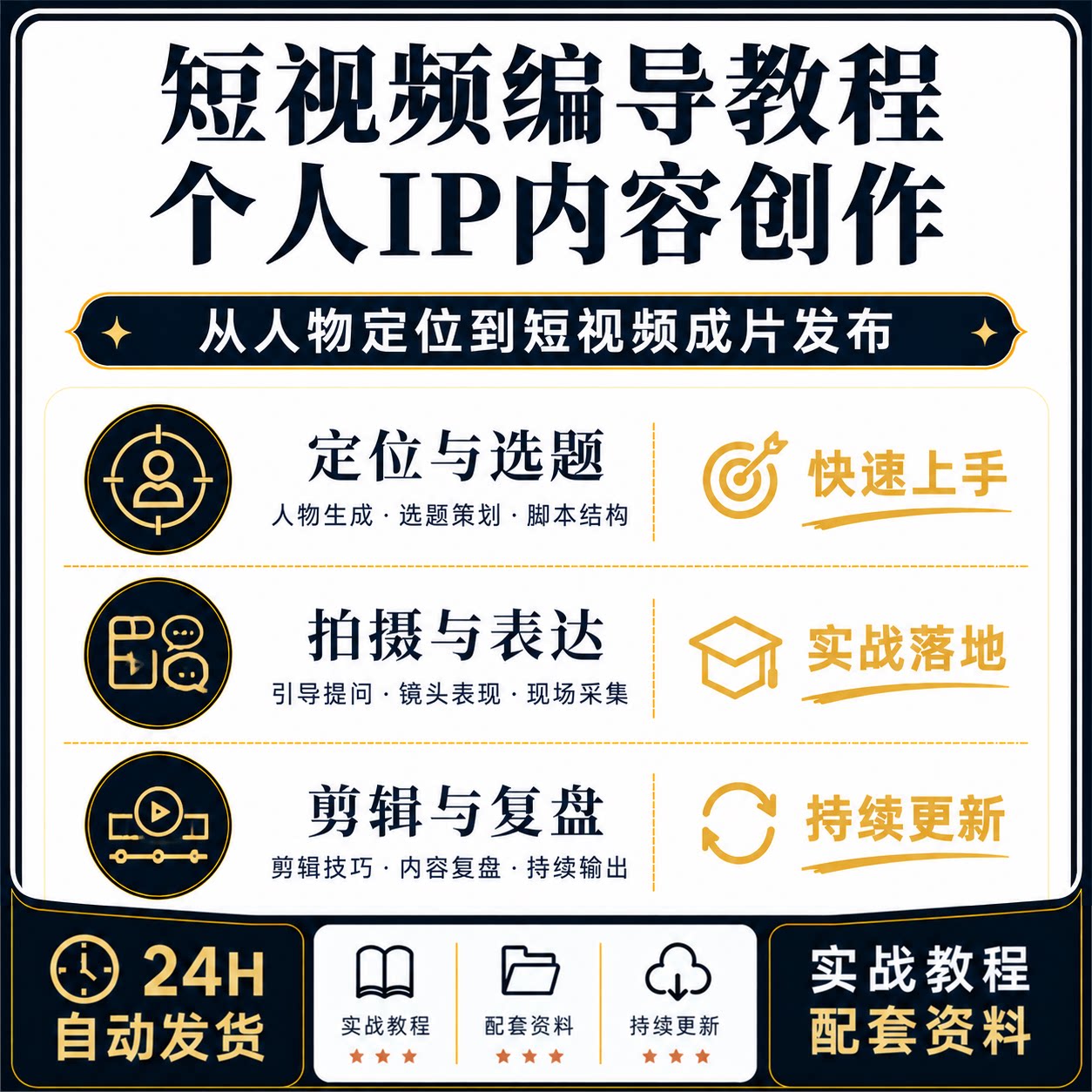 短视频编导教程个人IP定位选题脚本拍摄剪辑直播实战课程