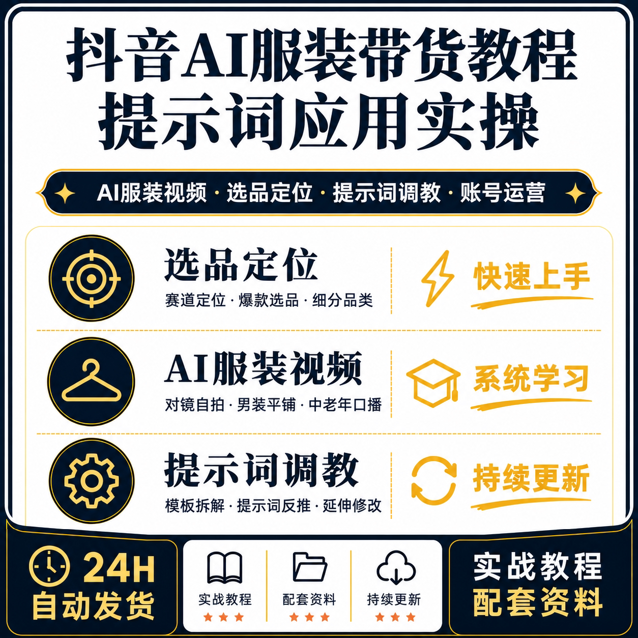 抖音AI服装带货教程短视频制作选品提示词调教账号运营全套