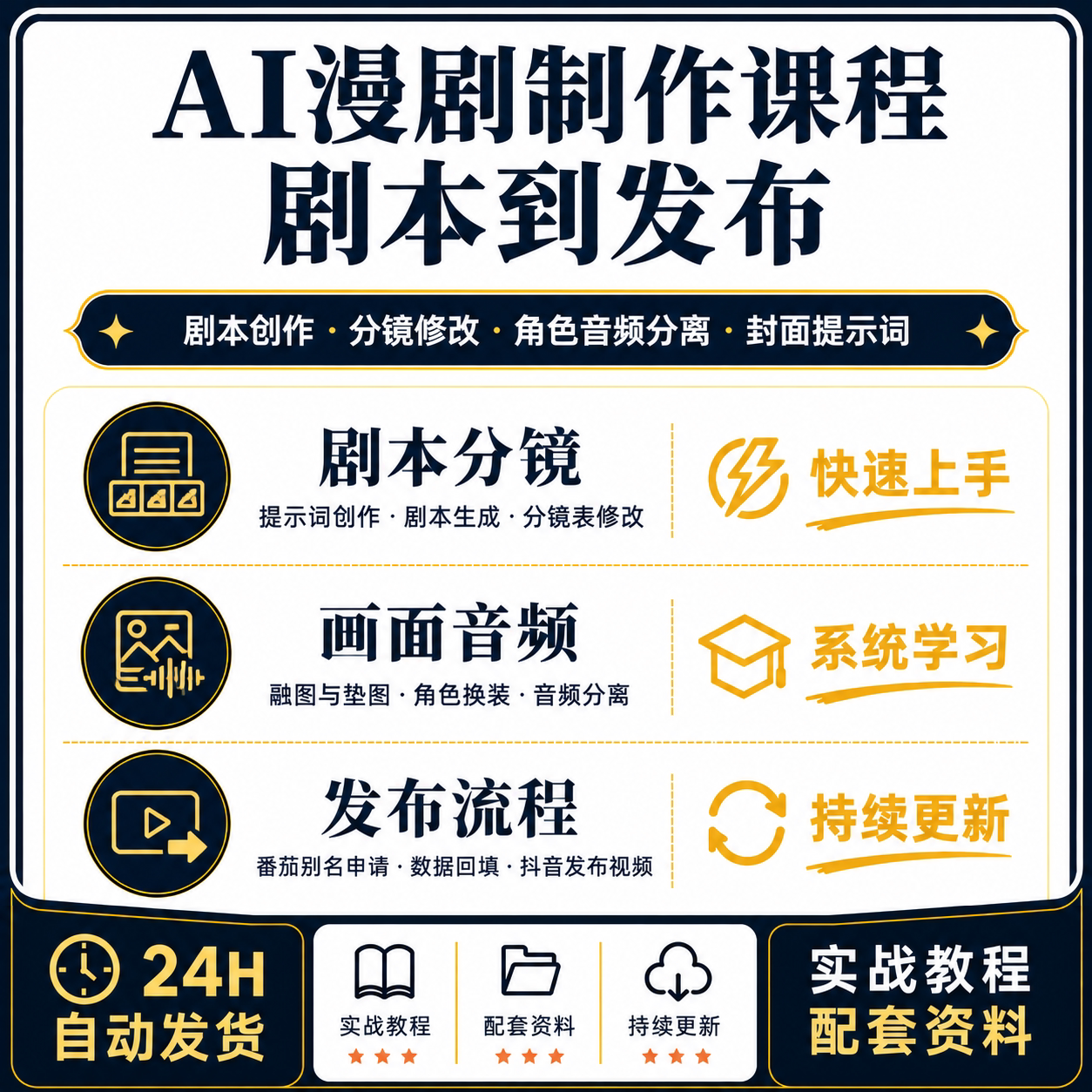 AI原创漫剧短剧制作课剧本分镜提示词角色音频封面发布教程