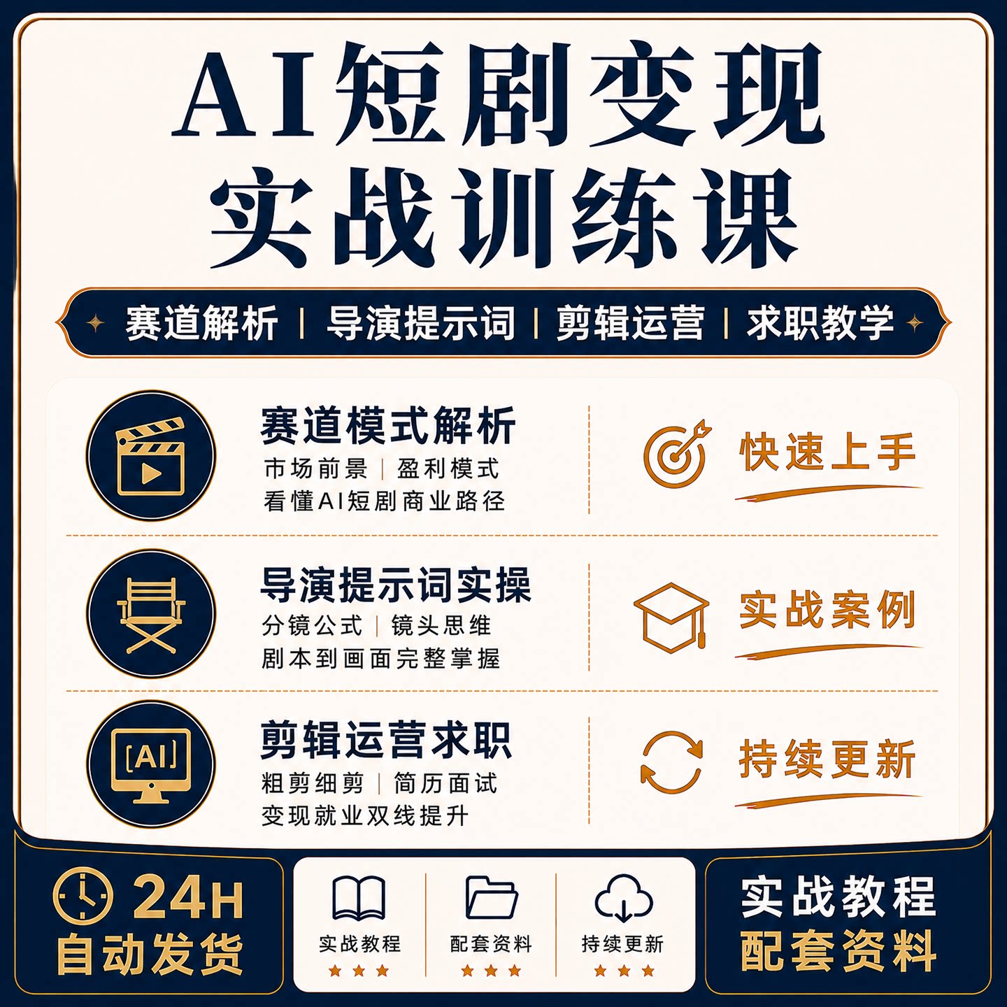 AI短剧变现实战导演提示词剪辑运营求职课程