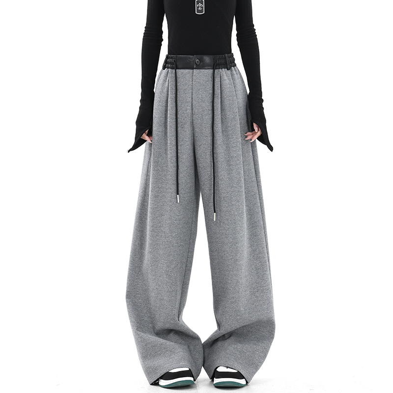 KEN STUDIO原创新款灰色拼接撞色休闲裤女收腰显瘦设计感长裤裤子