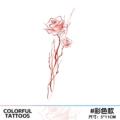 荆棘红玫瑰防水可洗彩色纹身贴