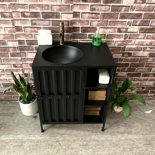 储物柜洗手池定 铁艺工业风洗手盆复古洗手台酒吧一体落I地立柱式