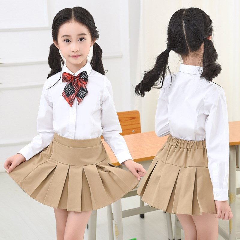 女童卡其色校服裙子儿童r半身裙百褶裙大童小学生秋冬米色短裙裤